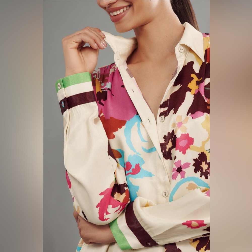 Anthropologie Floral Print Button-Down Blouse Viscose - Picture 2 of 4